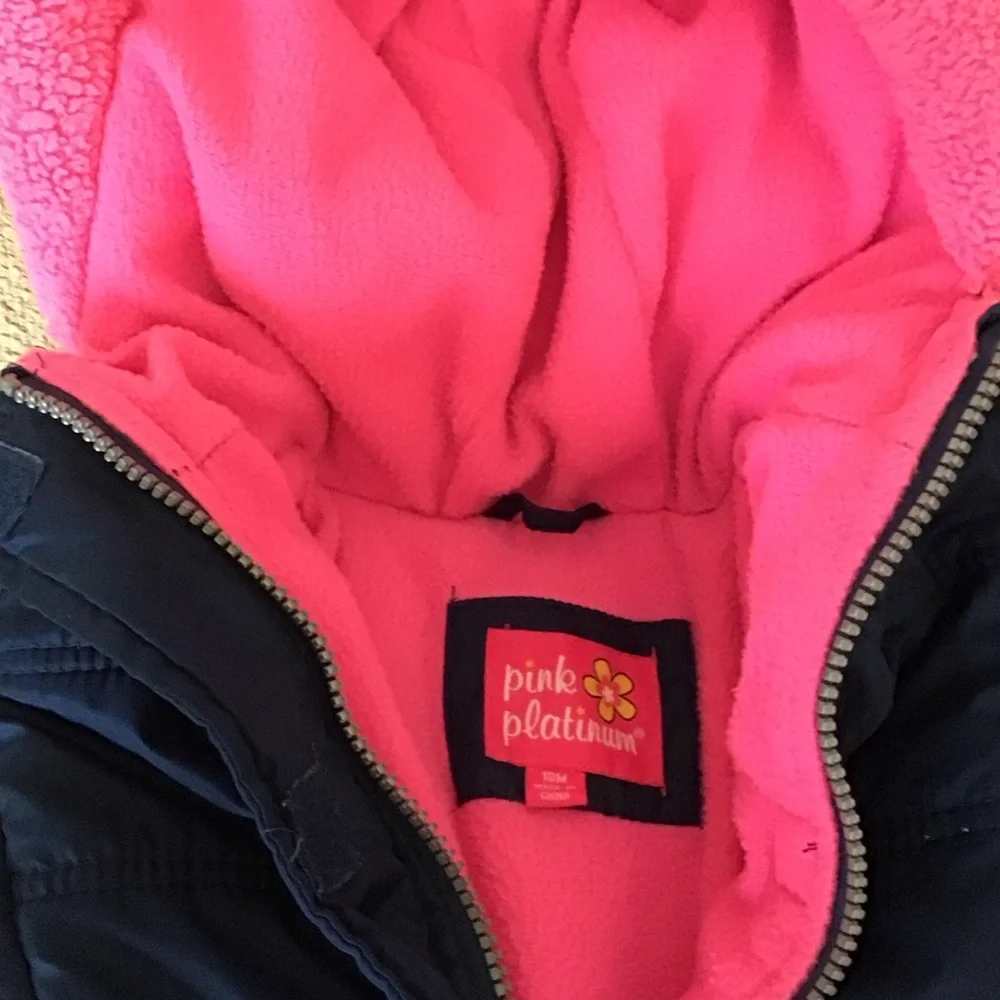 Pink Platinum Navy and Pink Kids Puffer Jacket - Picture 3 of 3